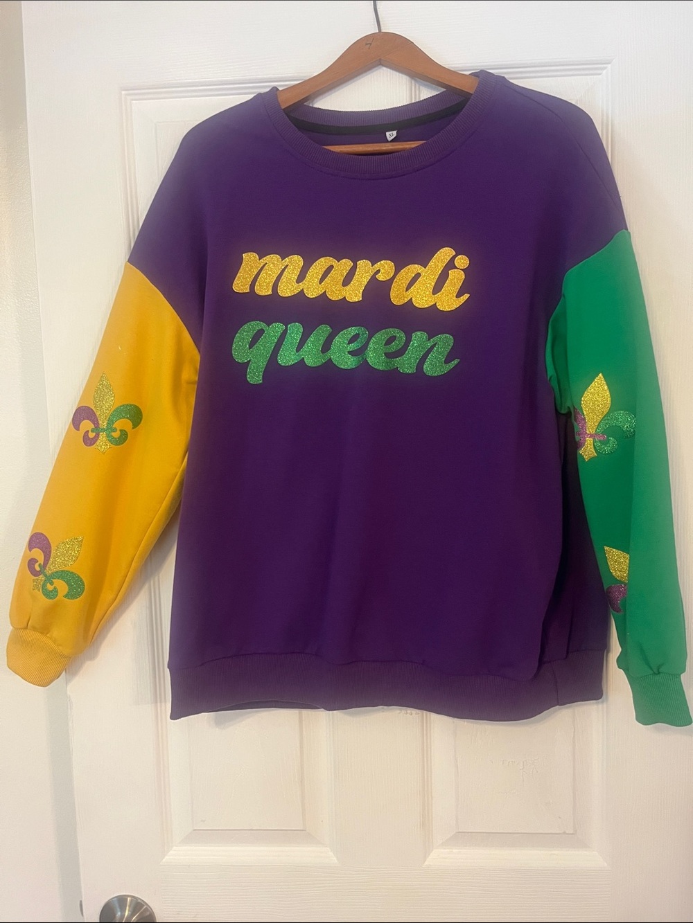 Mardi Queen Colorblock Sweatshirt - Purple/Gold/Green